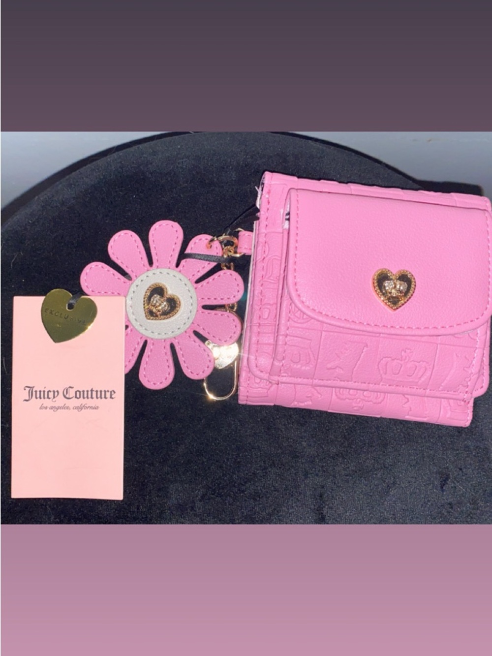 Juicy Couture Bright Pink Embossed Wallet with Daisy Charm